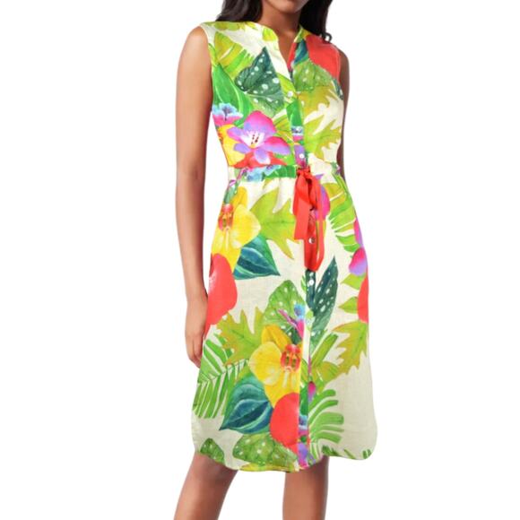 Allegra Masetti Dresses & Skirts - New Allegra Masetti Italy Linen Tropical Floral Print Midi Shirt Dress